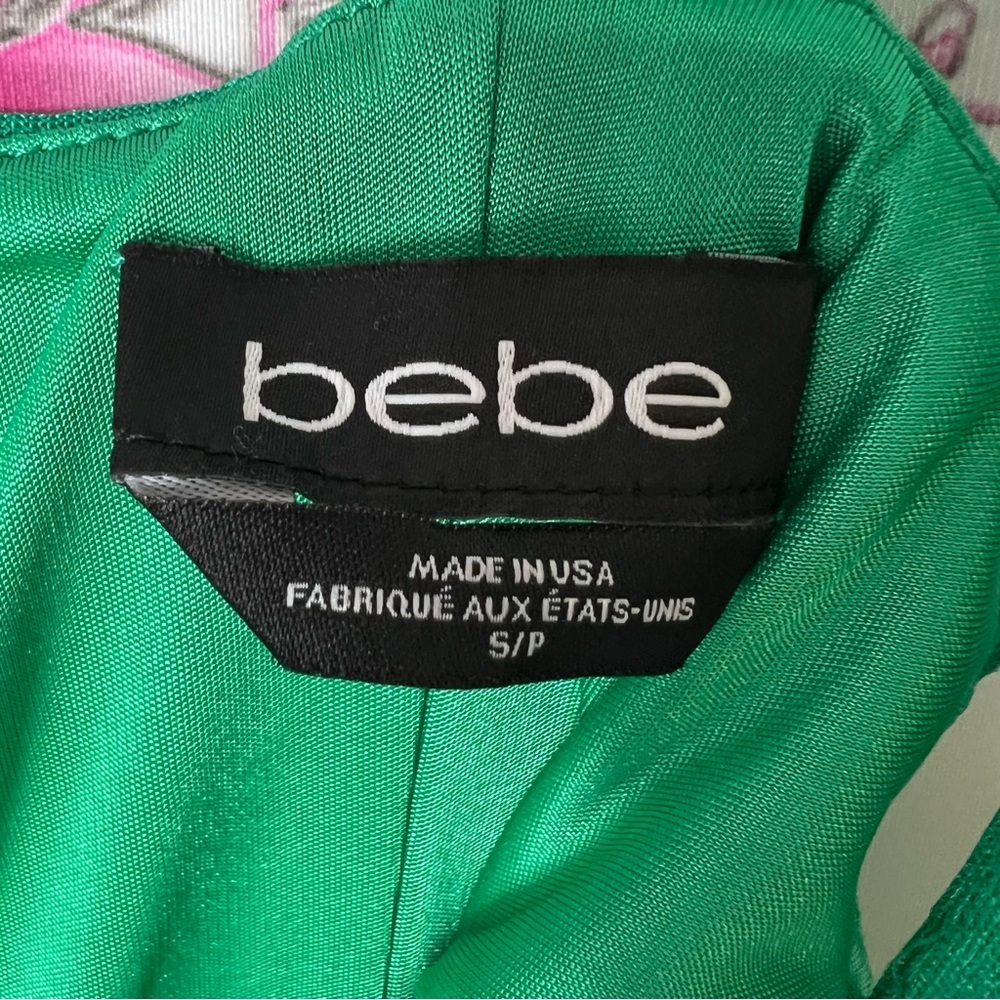 Bebe dress bodycon bandage style y2k shiny trim details Vibrant Green Dress - Picture 5 of 5